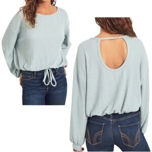 Hollister Open-Back Tie-Front Boyfriend Long Sleeve Waffle Knit Sweater - Small